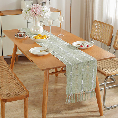 Hand - woven cotton and linen table flag with hollow tassels, suitable for household and rural dining tables - V.I.P Digital Presence
