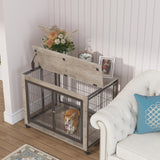 Furniture Style Dog Crate Side Table on Wheels with Double Doors and Lift Top.Grey,38.58''w x 25.5''d x 27.36''h - V.I.P Digital Presence