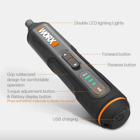 Worx 4V Mini Electrical Screwdriver Set WX240 Smart Cordless Electric Screwdrivers USB Rechargeable Handle with 26 Bit Set Drill - V.I.P Digital Presence