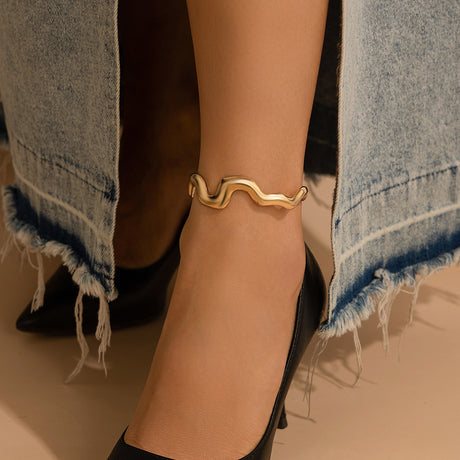 Fashionable liquid lava metal ankle bracelet, ankle chain, female personality, irregular geometric texture, ankle ring accessory - V.I.P Digital Presence