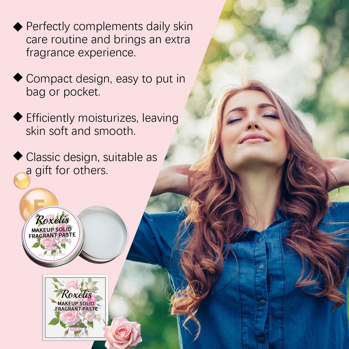 Solid Rose Balm Fresh, Light Scent, Lasting Lasting Everyday Date Charming Charm Portable Solid Balm - V.I.P Digital Presence