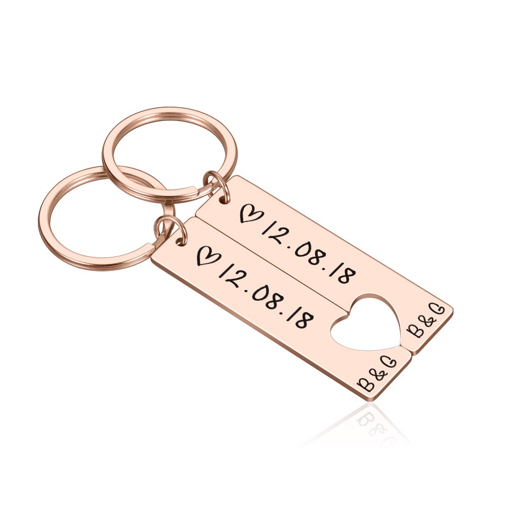Personalized Heart Keychain Set  Engraved King Date and Name Love Keyring Gift for Couples Girlfriend Boyfriends Key Chain Rings - V.I.P Digital Presence