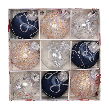 Christmas balls, silk balls, winding balls, painted balls, 8cm, 9pcs, boxed Christmas decorations - V.I.P Digital Presence