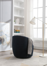 Teddy Fabric Swivel Accent Armchair Barrel Chair With Black Powder Coating Metal Ring Dark Blue - V.I.P Digital Presence