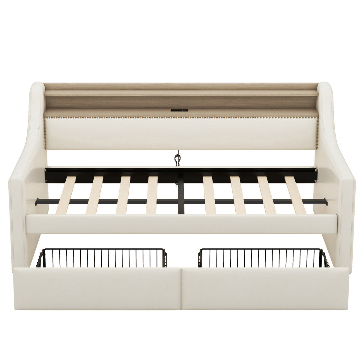Twin Size Daybed with Storage Drawers, Upholstered Daybed with Charging Station and LED Lights, Beige - V.I.P Digital Presence
