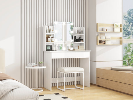 Makeup Vanity Desk With LED Lighted Mirror ,Dressing Table Set With 2 Large Drawers 10 LED Light ,White Color - V.I.P Digital Presence