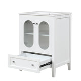 24" Bathroom Vanity with Sink, Bathroom Vanity Cabinet with One Drawer and Doors, Adjustable Shelf, Solid Wood and MDF, White - V.I.P Digital Presence