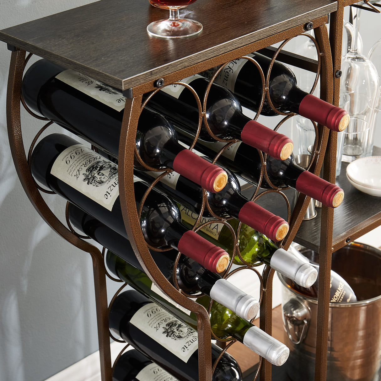 Grey 11 bottle wine grill, 5-layer independent wine rack, with hanging glass rack and storage rack for home wine storage - V.I.P Digital Presence