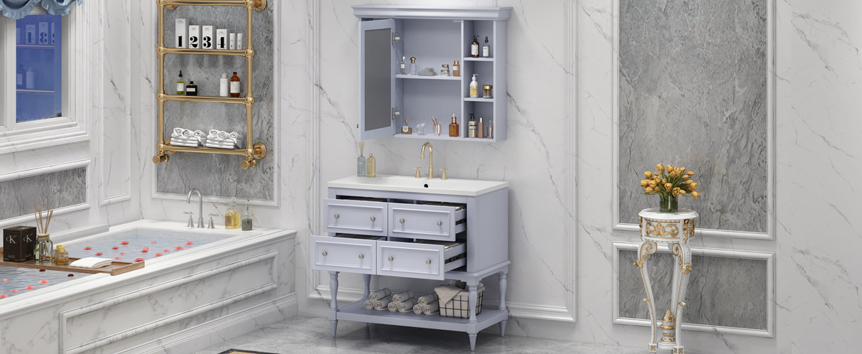 36'' Bathroom Vanity with Medicine Cabinet, Modern Mirror Cabinet with Adjustable Shelf, Bathroom Storage Cabinet with 4 Drawers - V.I.P Digital Presence