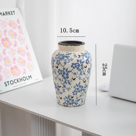 New Chinese style blue and white porcelain ceramic vase vintage ice cracked ornament for living room - V.I.P Digital Presence