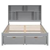 Full Size Platform Bed with Storage Headboard and 2 Drawers, Gray - V.I.P Digital Presence
