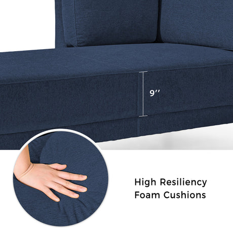 65" Mid-Century Modern Linen Fabric Corner Lounge Chair, Upholstered Indoor Chaise Lounge Solid Wood Sofa Bed for Bedroom - V.I.P Digital Presence