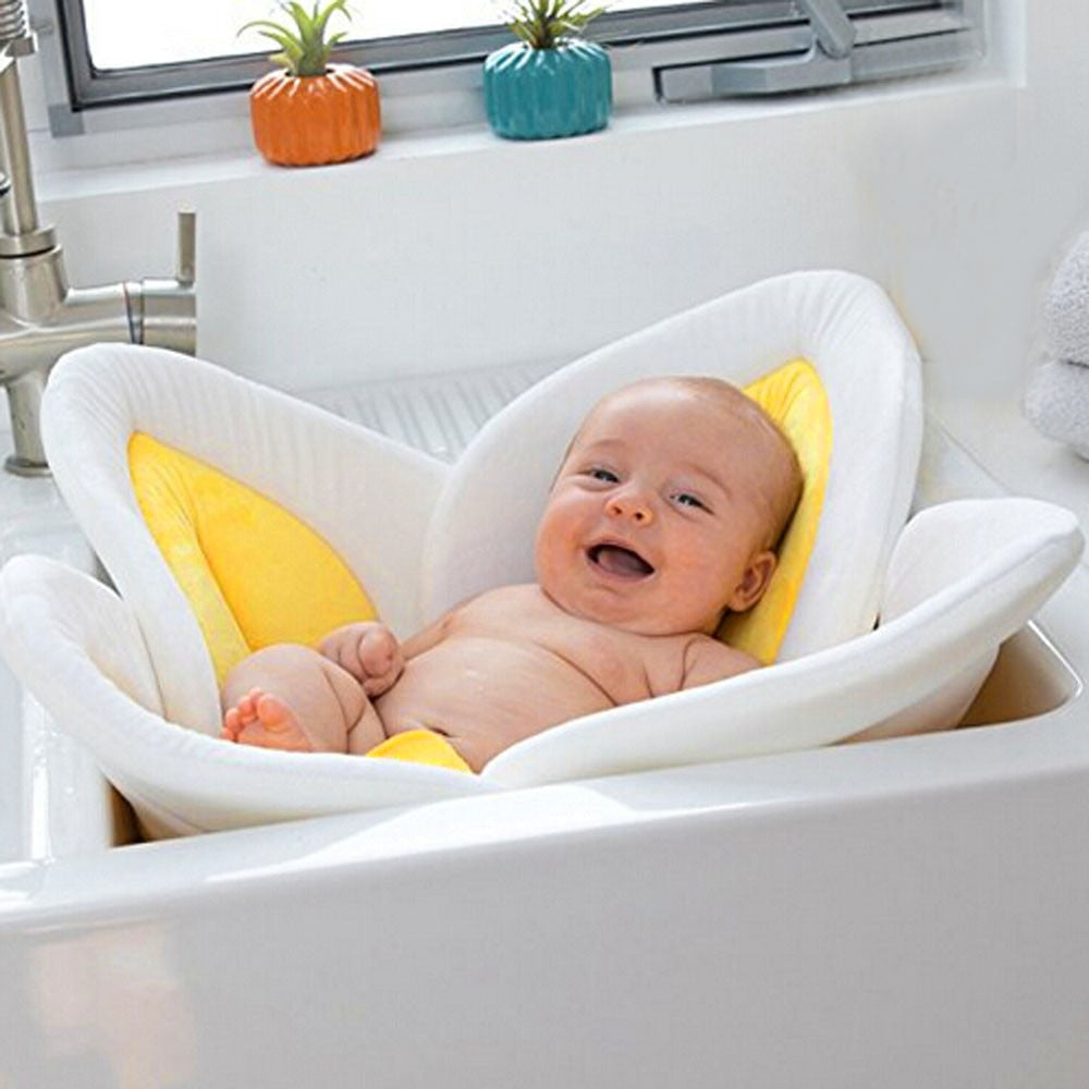 Alfombrilla de baño para bebé de 80 cm, diseño de flores, para bañera, lavabo, ducha infantil segura, plegable, con almohadillas de seguridad para asiento de pétalos. 