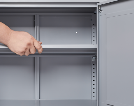 Grey metal kitchen storage cabinet, kitchen pantry storage cabinet with door and shelf, adjustable leveling feet - V.I.P Digital Presence