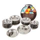 Plato de cena de acero inoxidable para exteriores, 17 piezas, vajilla para barbacoa de camping, plato de barbacoa portátil y autónomo, juego de olla para sopa y tazón. 