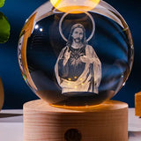 Luminous crystal ball with carved Jesus solid wood base for home decoration - V.I.P Digital Presence