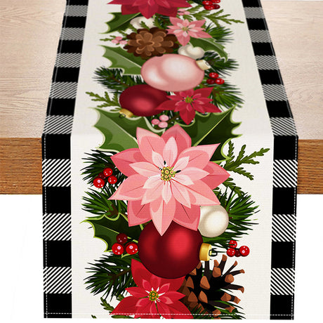 Christmas plaid linen table flag floral ball printed tablecloth entrance small tablecloth living room counter decoration tea flag - V.I.P Digital Presence