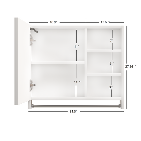 Modern 32x28 inch bathroom storage cabinet with mirrors, LED lights, multi-layer storage compartments, and towel racks - V.I.P Digital Presence