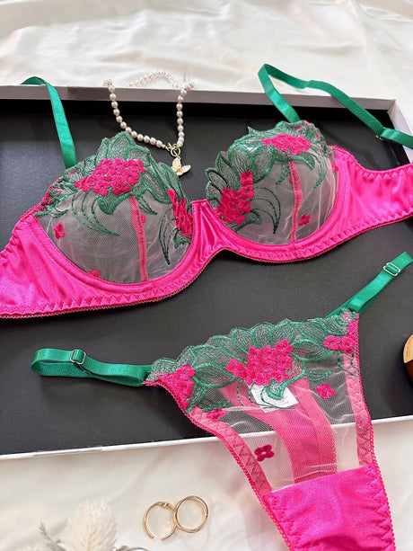 Underwear three-point sexy mesh embroidery perspective fun lingerie set women's T-pants temptation - V.I.P Digital Presence