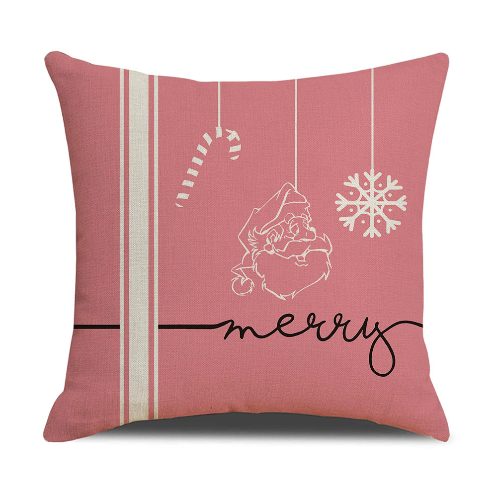 Pink cartoon Christmas linen pillowcase, sofa cushion, home goods pillowcase - V.I.P Digital Presence