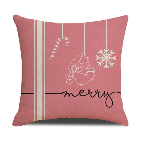 Pink cartoon Christmas linen pillowcase, sofa cushion, home goods pillowcase - V.I.P Digital Presence