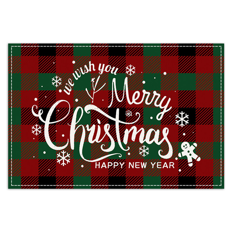 Christmas Tree Elk Printed Meal Mat Christmas Striped Checkered Table Mat White Hemp Western Food Mat - V.I.P Digital Presence