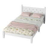 Twin Bed with Button-Decoration Headboard, with Bed Slats,White - V.I.P Digital Presence