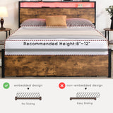 Full size bedstead with storage headboard and 2 drawers, LED light bed with charging station, metal Flat noodles support - V.I.P Digital Presence
