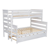 Wood Twin over Full Bunk Bed with Twin Size Trundle  White
