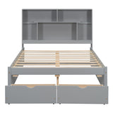 Full Size Platform Bed with Storage Headboard and 2 Drawers, Gray - V.I.P Digital Presence