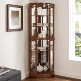 6 shelves corner Curio display cabinet with light mirror and adjustable shelves, walnut wood (excluding E26 light bulbs) - V.I.P Digital Presence