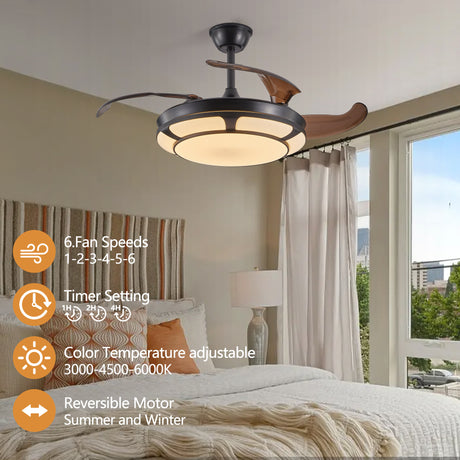 Modern Minimalist Invisible Ceiling Fan Light - Retractable Fan With LED Fixtures - For Living Room, Bedroom and Dining room - V.I.P Digital Presence