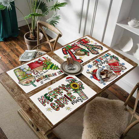 Skull Milk Tea Cup Printed Meal Mat Christmas Snowflake Letter Linen Table Mat Holiday Table Decoration Insulation Mat - V.I.P Digital Presence