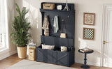 Hall tree with storage desk, entrance desk with drawers and 5 hooks, display rack, dark blue - V.I.P Digital Presence