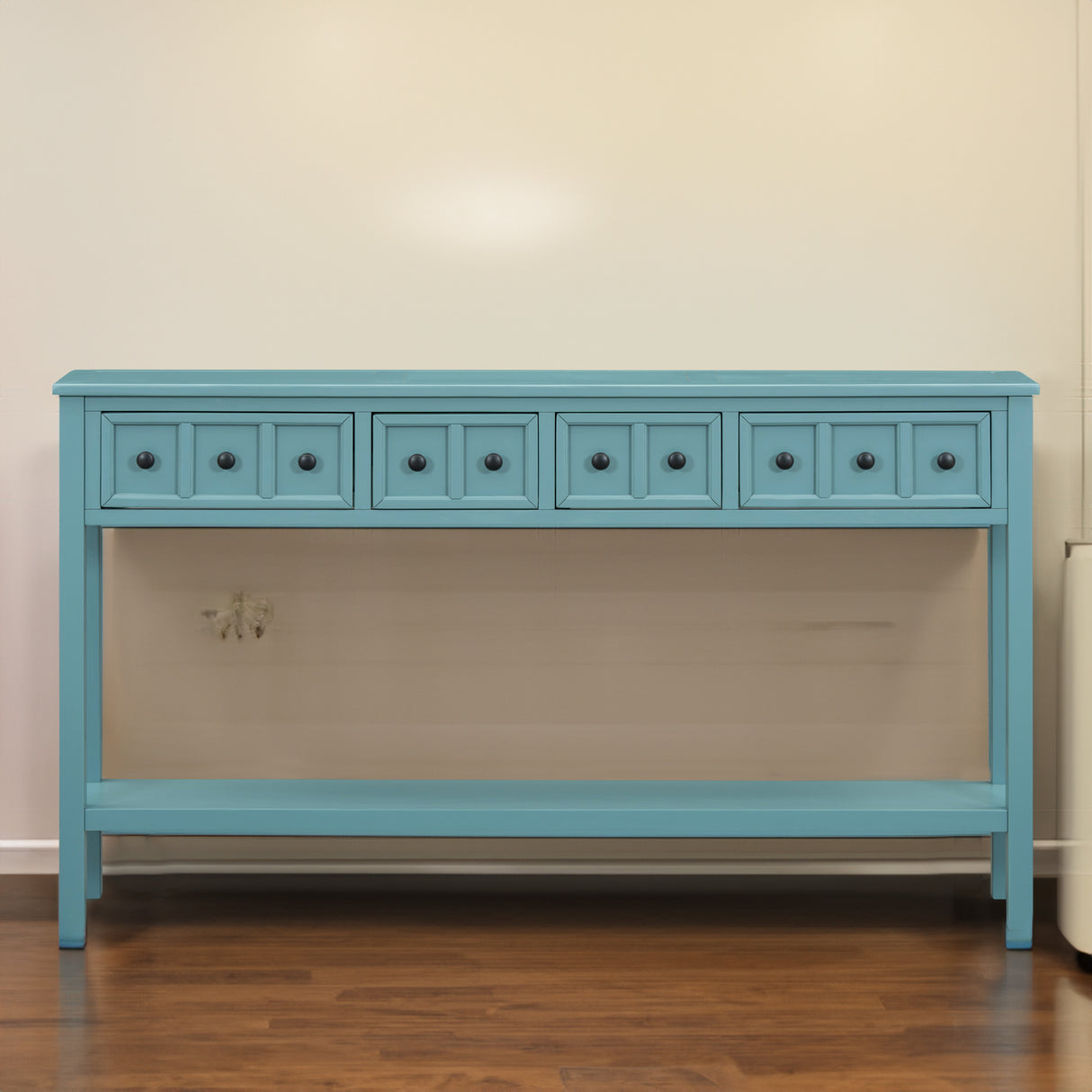 TREXM Rural Entrance Console Table 60 "Long Sofa Table with Two Different Size Drawers and Bottom Shelves for Storage (Turquoise