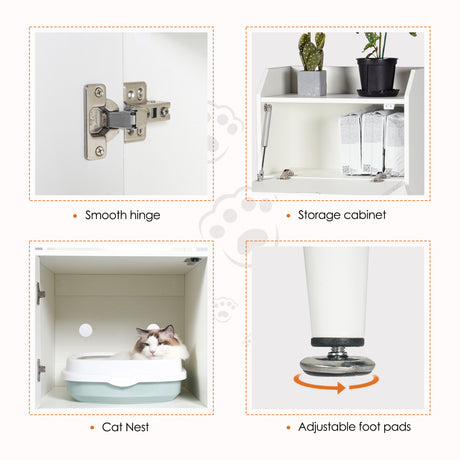 White wooden hidden cat trash can with rack and trash can shell, indoor cat house pet box, storage cabinet - V.I.P Digital Presence