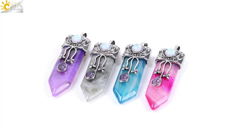 CSJA Vintage Large Natural Stone Sword-Shaped Pendant Jewelry Striped Crystal Agate Tiger Eye Jewelry Pendant Without Chain - V.I.P Digital Presence