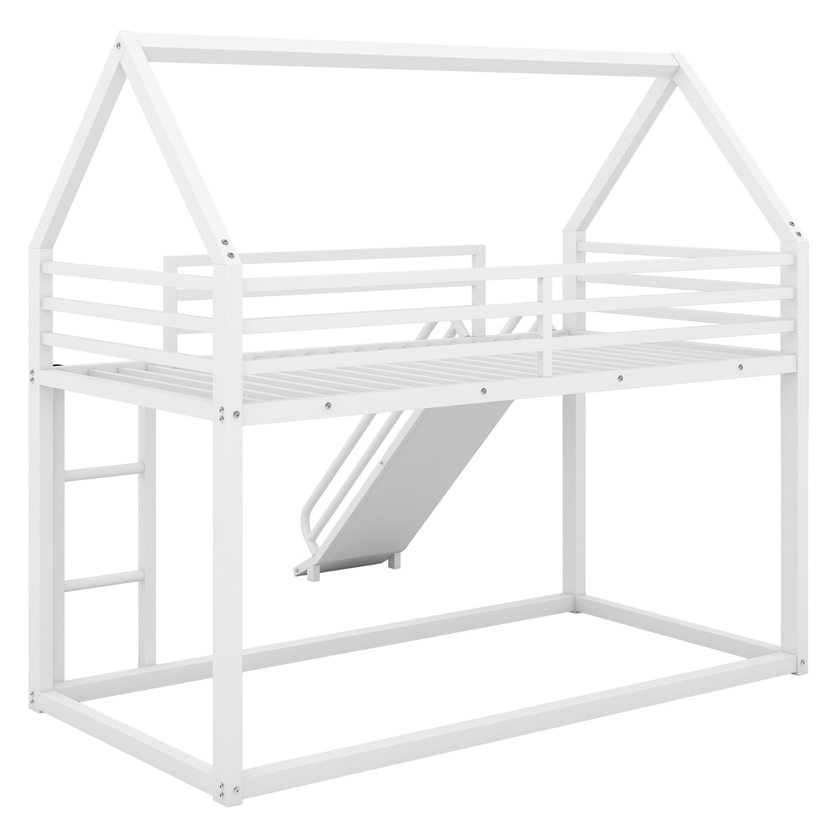Twin over Twin House Bunk Bed with Ladder and Slide,White - V.I.P Digital Presence