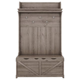 Hall tree with storage desk, entrance desk with drawers and 5 hooks, display rack,Oak - V.I.P Digital Presence