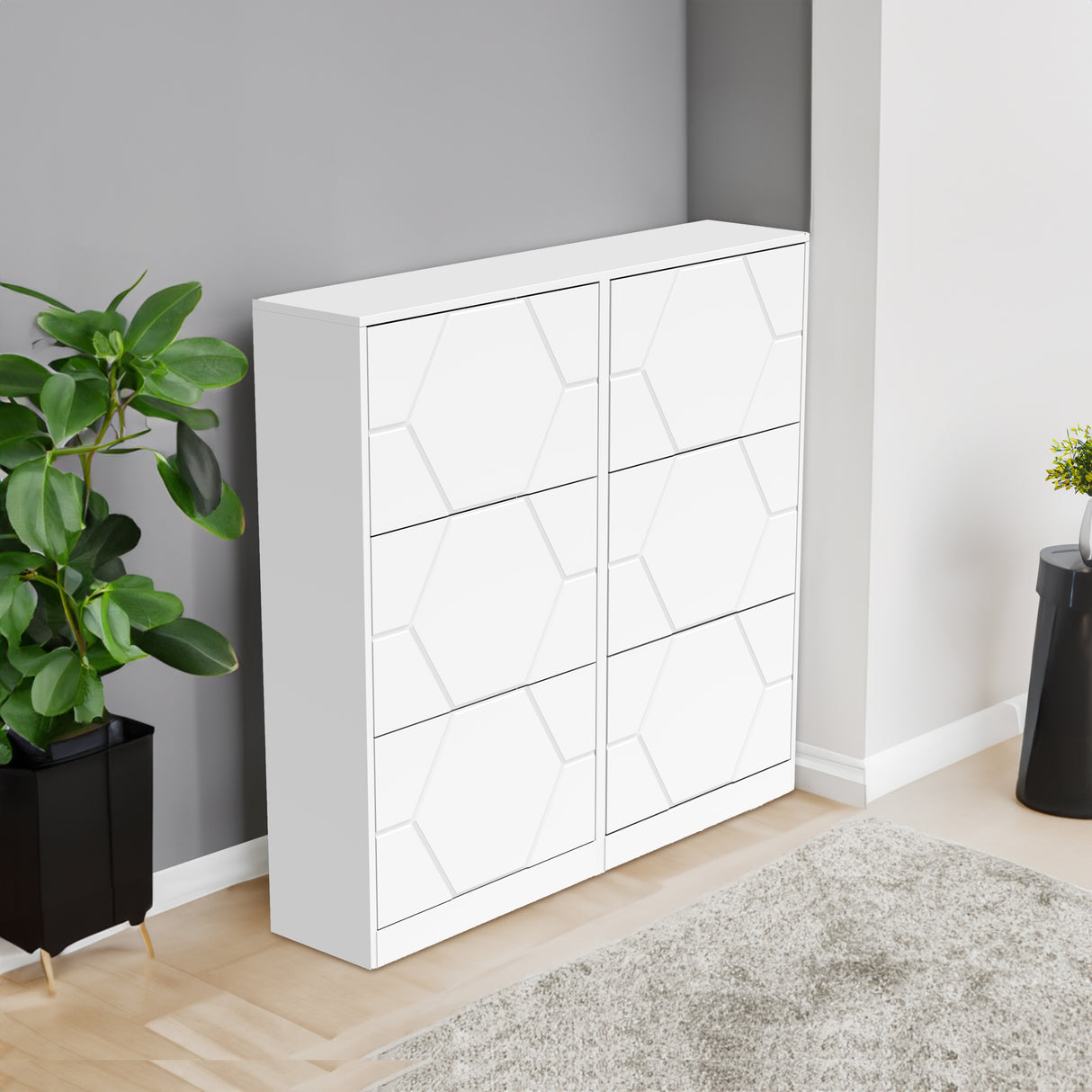 Shoe Storage Cabinet for Entryway, 6 Tiers Shoe Organizer with Carved Panels Vertical Shoe Cabinet for Front Door Entrance - V.I.P Digital Presence