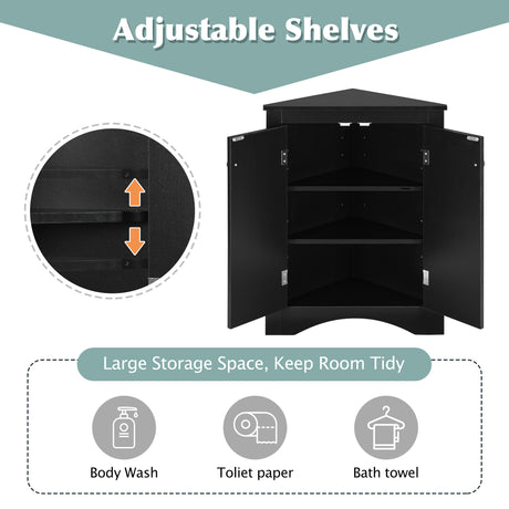 Black Triangle Bathroom Storage Cabinet with Adjustable Shelves, Freestanding Floor Cabinet for Home Kitchen - V.I.P Digital Presence