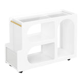 Stylish mobile desk with lockable wheels, white bedside table with 5mm thick grooved tempered glass and gold round bars - V.I.P Digital Presence