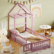 Wooden Twin Size Children's Bed with Detachable Headboard and Integrated Clothes Drying Rack, Pink - V.I.P Digital Presence