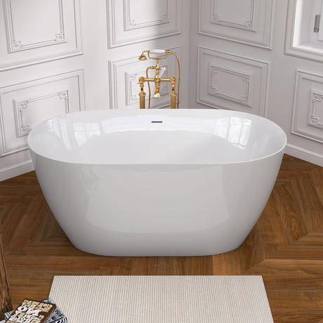 51 Inch Acrylic Freestanding Bathtub Contemporary Soaking White Tub with Overflow and Pop-up Drain Glossy White - V.I.P Digital Presence