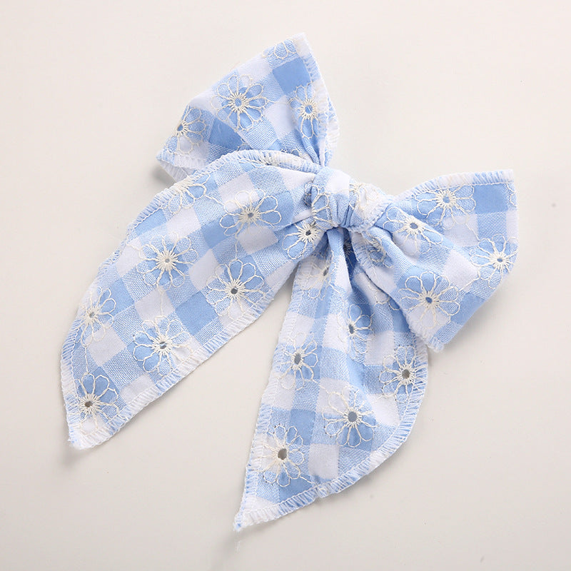 Children's Headwear Girl Plaid Cotton Embroidery Bow Hairpin Big Swallowtail Hairpin - V.I.P Digital Presence
