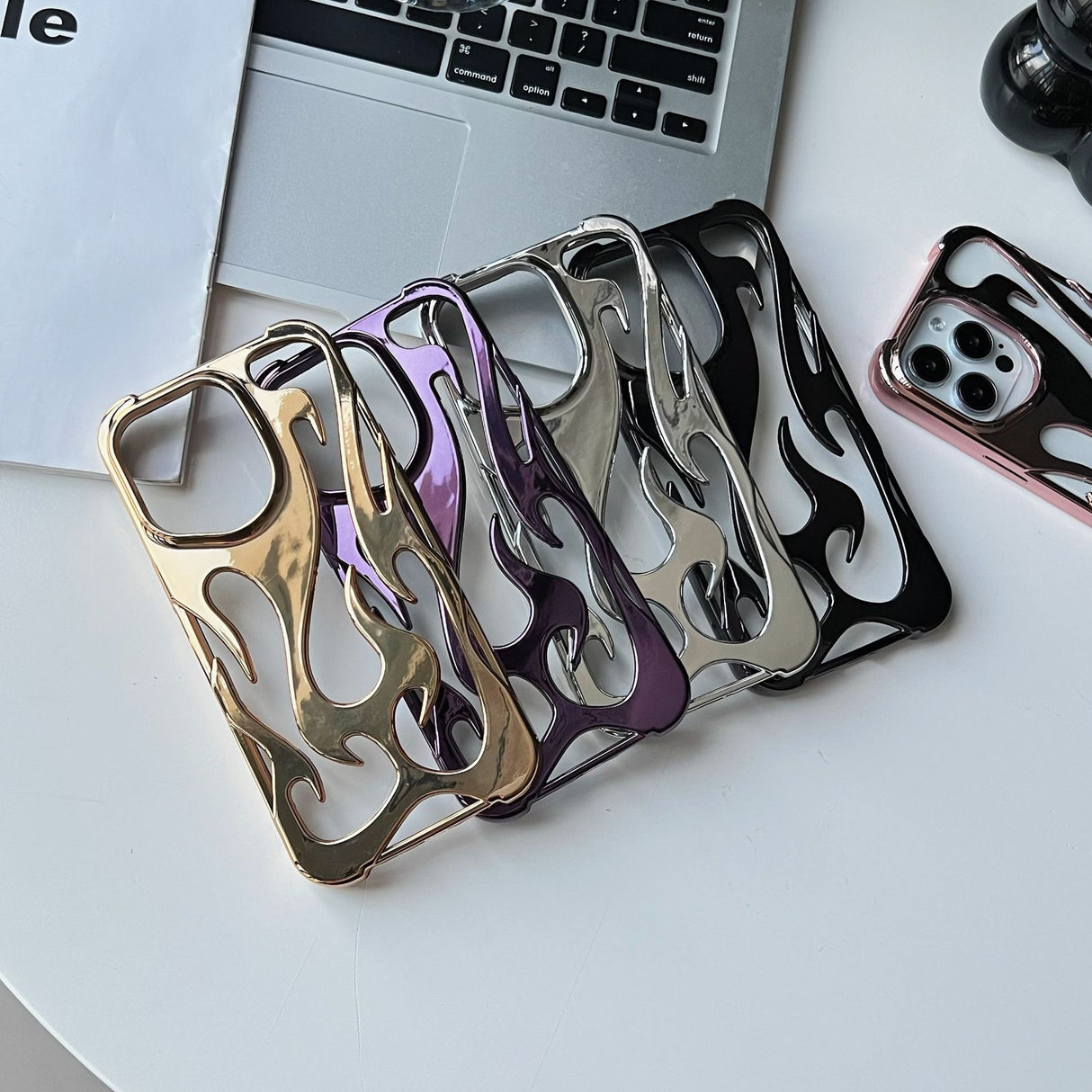 Electroplated hollow flame pattern phone case suitable for iPhone 15 Pro, simple all inclusive, Apple 14 anti drop protective cover - V.I.P Digital Presence