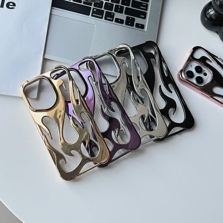 Electroplated hollow flame pattern phone case suitable for iPhone 15 Pro, simple all inclusive, Apple 14 anti drop protective cover - V.I.P Digital Presence