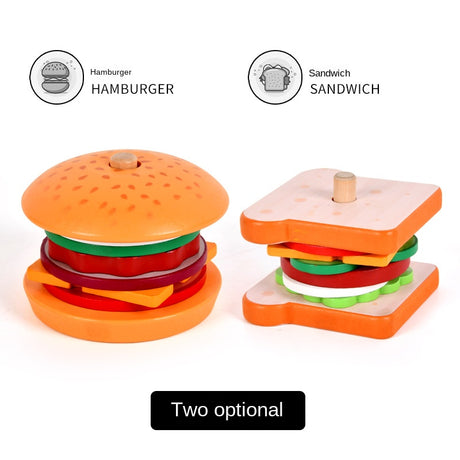Baby wooden simulation burger, french fries, sandwich set, pillar pairing, food cutting, kitchen utensils, play with toys - V.I.P Digital Presence