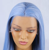 Fashion Hand Ditch 13 * 2.5 Chemical Fiber Front Lace Blue False Long Hair Head Cover Natural Hairline Wig - V.I.P Digital Presence
