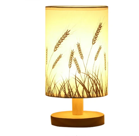 Linen Table Lamp LED Linen Night Lamp w/Warm White Light Linen Nightstand Lamp USB Powered Wooden Beside Lamp - V.I.P Digital Presence